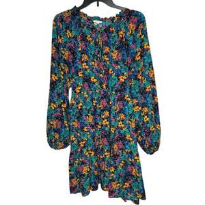 Jodifl Floral Colorful Ruffle Keyhole Flowy Flirty Long Sleeve Dress Size 1XL
